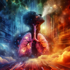 human lungs against a backdrop of swirling smoke - obrazy, fototapety, plakaty