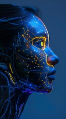 Futuristic cyber woman with neon circuit graphics