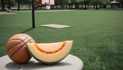A-Cantaloupe-With-A-Basketball-Playing-In-A-Park- 3