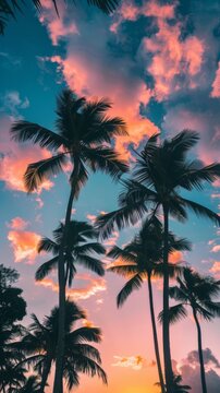 Tropical sunset with palm silhouettes