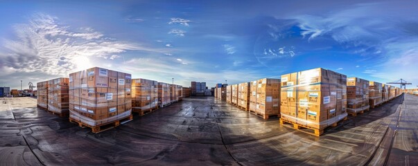 Panoramic view of industrial cargo at port
