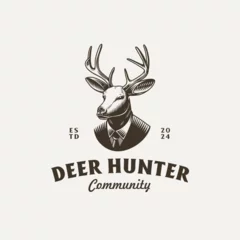 Deurstickers Vintage hand drawn deer hunter logo design. © Fajarrabadi