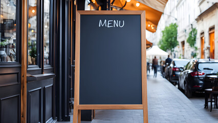 In front of the cafe, there is a blank blackboard where you can write down the menu.