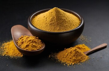Asafoetida (powder) on a black background.