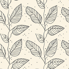 Monochrome leaf pattern illustration with dotted background, simple and elegant.