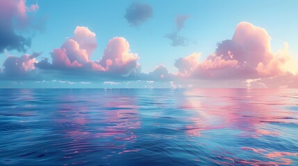 blue sky, sea, the sky has sunset and afterglow, clouds flow into the distance. For Design, Background, Cover, Poster, Banner, PPT, KV design, Wallpaper - obrazy, fototapety, plakaty