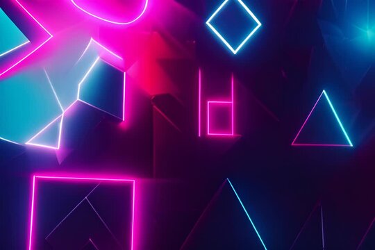 3d render, abstract minimal background, pink blue neon geometric figures background. Illuminated bright geometric shapes