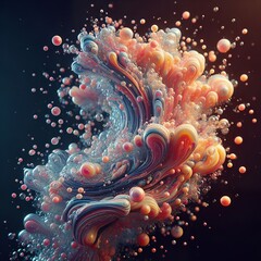 Vibrant 3D Abstract Art: Swirling Colors and Glossy Bubbles Creating a Dynamic Visual Experience