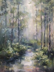 Foggy Forestscape Art Background