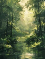 Foggy Forest Painting Landscape