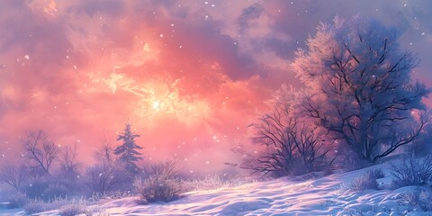 Tranquil Frost Kissed Woodland Sunrise in Winter Wonderland