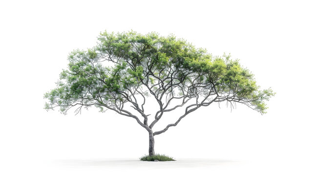 Acacia Tree Splendor: A 3D Masterpiece of Natural Beauty and on White Background