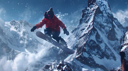An athlete in a ski suit, he plunges down the slopes of a snowy mountain. gopro camera, in a photo journalism. For sport, snow, skiing - obrazy, fototapety, plakaty