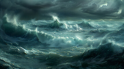 Ocean waves, stormy weather  - obrazy, fototapety, plakaty