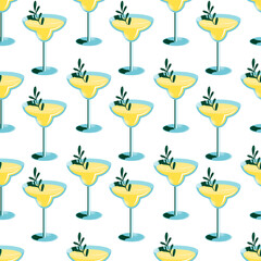 Seamless pattern cocktails. An illustration of classical drinks in different types of glasses. Vector illustration of summer cocktails isolated on background. Popular cocktails for design menu posters