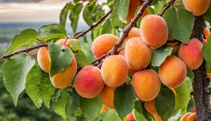 Sun-Kissed Delights: Bunch of Apricots Glistening on Tree