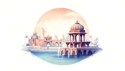 Watercolor illustration for gujarat day with a beautiful architecture of gujarat. - obrazy, fototapety, plakaty
