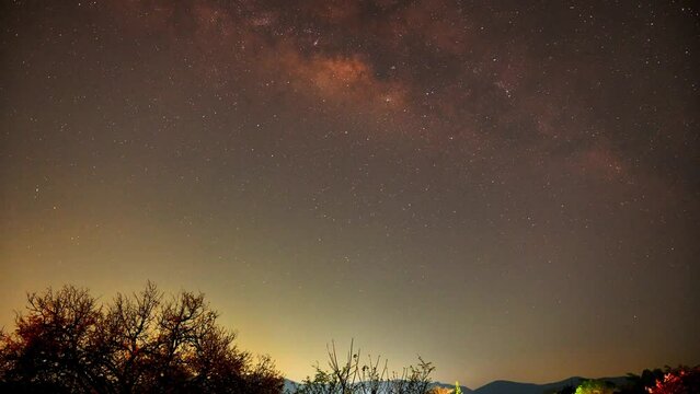 4K time lapse video of milky way galaxy movement along with stars and dust passing through Bangalore City India