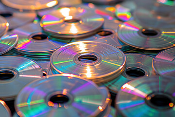 Stack of Compact Discs in Pile, CD Collection, Multimedia Storage, Music Album Library Concept
