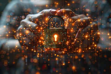 Abstract image showcasing a digital padlock amidst a network, representing cyber security and data protection - Powered by Adobe