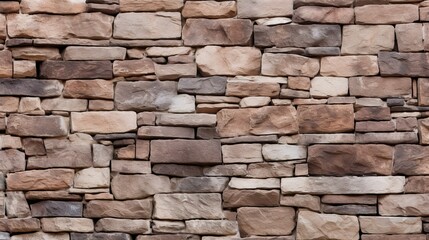 A stone wall constructed using rocks of different shapes and sizes, creating a textured and sturdy structure. Generative AI