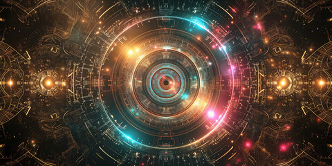 Fototapeta premium Abstrakter futuristischer Hintergrund in bunten irisierenden leuchtenden Neon Farben und Chrom für Webdesign und Druckvorlage