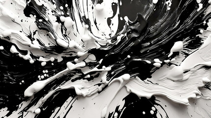 Black and white abstract paint brush wallpaper. 4k background with paint splatters, brushstrokes,...