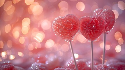 Heart shaped lollipop on bokeh background. Valentines day card