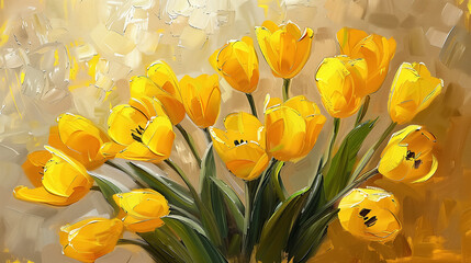 Digital Art - Painting of yellow tulips - obrazy, fototapety, plakaty