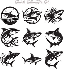 Shark Silhouette Vector Illustration Design Bundle