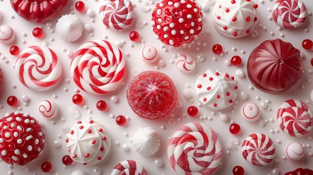 Assorted Red and White Candies on a White Background