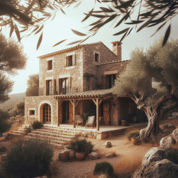 Old house in Crete, Greece. Vintage style toned picture