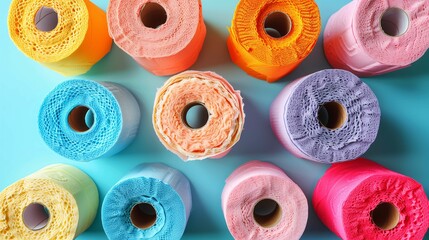 Colorful Rolls of Crepe Paper on Two-Tone Background