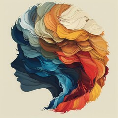 woman head, paper illustration, multi dimensional colorful paper cut craft  - 783814528