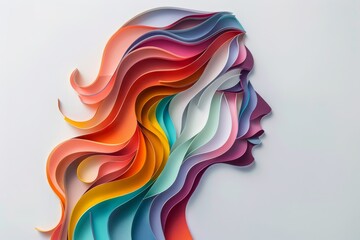 woman head, paper illustration, multi dimensional colorful paper cut craft  - 783815193