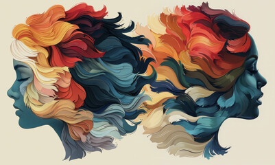 woman head, paper illustration, multi dimensional colorful paper cut craft  - 783815505