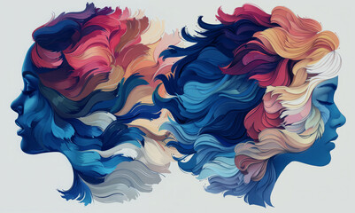 woman head, paper illustration, multi dimensional colorful paper cut craft  - 783815533