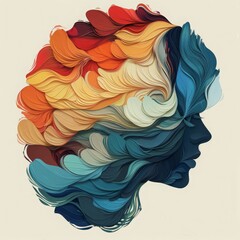 woman head, paper illustration, multi dimensional colorful paper cut craft  - 783815564