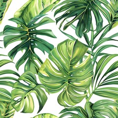 Trendy tropical seamless background pattern with watercolor style.