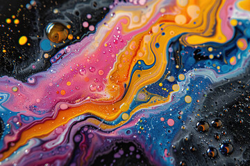 Vibrant Liquid Paint Mixture Background. Abstract Macro Photography of Colorful Pattern