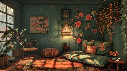 Craft a visual narrative of a comfortable room