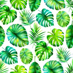 Trendy tropical seamless background pattern with watercolor style.