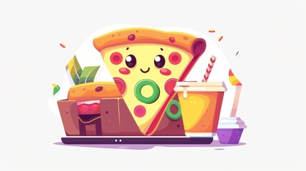Character ordering pizza online, concept of online food delivery service, flat illustration