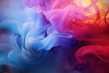 Obraz premium A vibrant mix of multicolored smoke and water swirling together in an abstract pattern. Generative AI