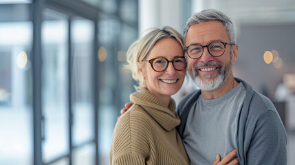 A happy mature couple, man and woman, in glasses concept