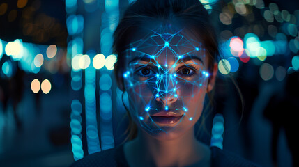 A facial recognition face technology security concept

