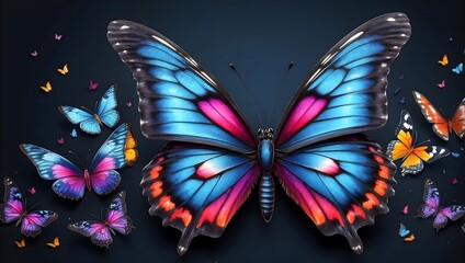 butterfly on black background - obrazy, fototapety, plakaty