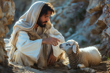 Jesus Christ cares for the weakened lamb