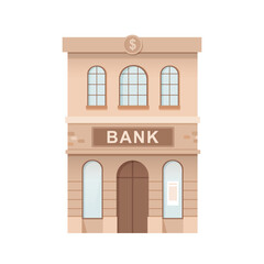 Bank building vector illustration. City modern cartoon finance office facade. Front view of entrance in financial construction. Public urban infrastructure infographics