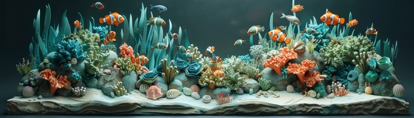 A beautiful and vibrant underwater scene, showing a coral reef with many different types of fish and other sea life. - obrazy, fototapety, plakaty